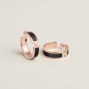 Hermes Olympe Earrings Box Calfskin Rose Gold Noir H081898CD89