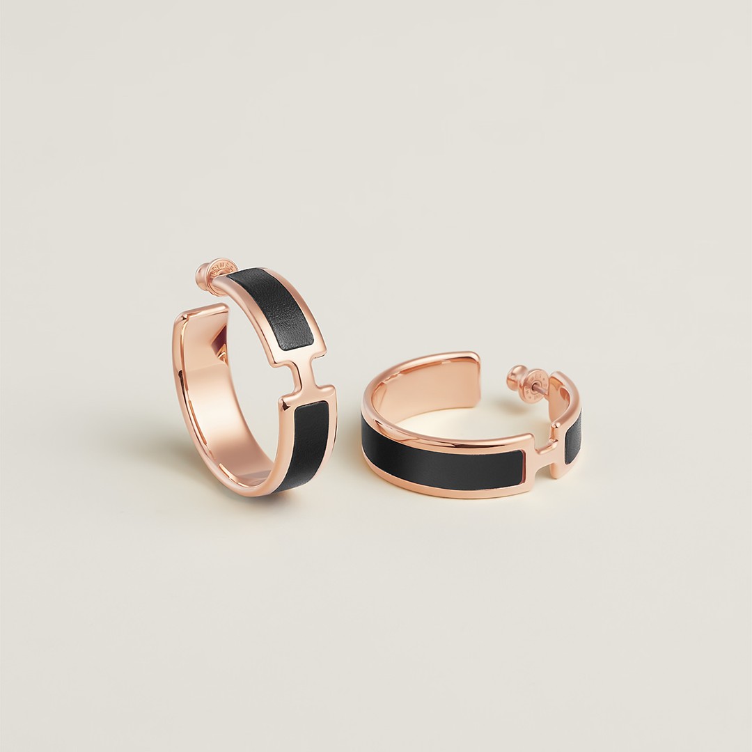 Hermes Olympe Earrings Box Calfskin Rose Gold Noir H081898CD89