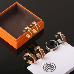 Hermes Olympe Earrings Box Calfskin Silver Gold H500178FK37 - Image 5