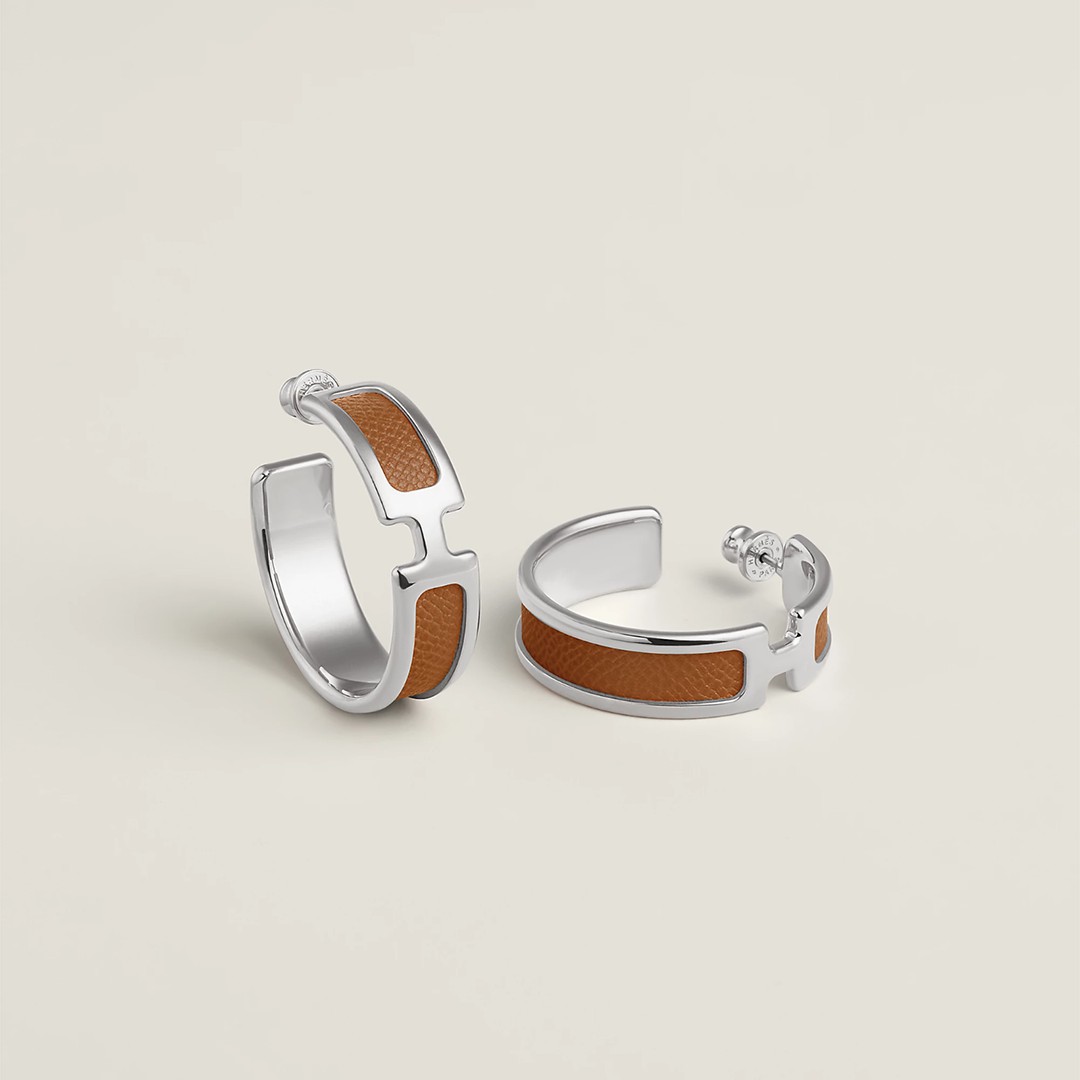Hermes Olympe Earrings Box Calfskin Silver Gold H500178FK37