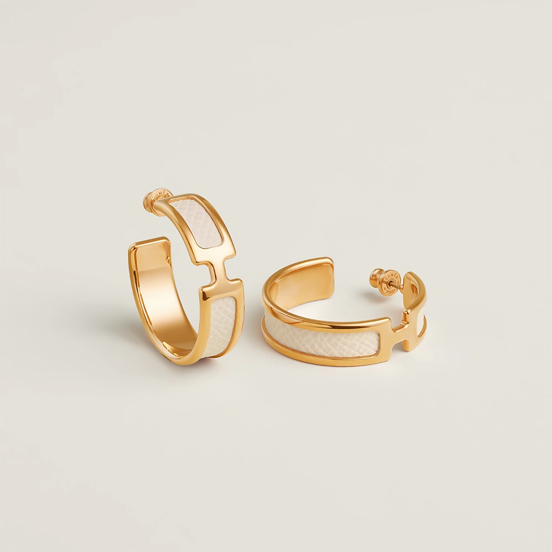 Hermes Olympe Earrings Box Calfskin Yellow Gold Craie H011123CC10
