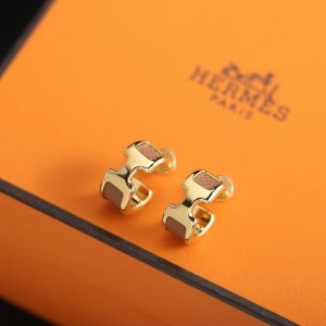 Alternative view of Hermes Olympe Earrings Box Calfskin Yellow Gold Noir H500358FC89