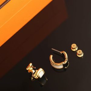 Hermes Olympe Earrings Box Calfskin Yellow Gold Noir H500358FC89 - Image 12