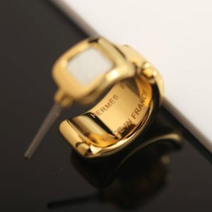 Hermes Olympe Earrings Box Calfskin Yellow Gold Noir H500358FC89 - Image 9