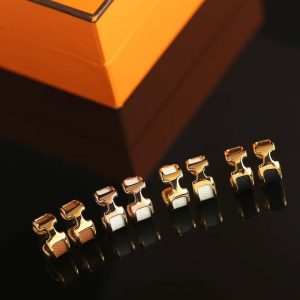Hermes Olympe Earrings Box Calfskin Yellow Gold Noir H500358FC89 - Image 8