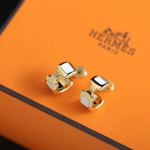 Hermes Olympe Earrings Box Calfskin Yellow Gold Noir H500358FC89 - Image 7