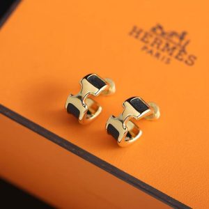 Hermes Olympe Earrings Box Calfskin Yellow Gold Noir H500358FC89 - Image 5