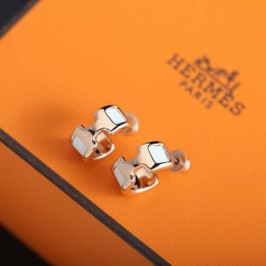 Hermes Olympe Earrings Box Calfskin Yellow Gold Noir H500358FC89 - Image 4
