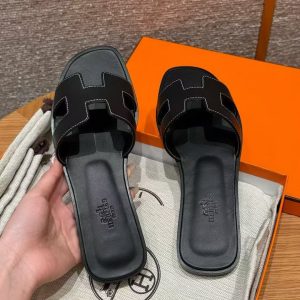 Hermes Oran Sandal Women Box Calfskin Noir H021056Z 01340 - Image 10