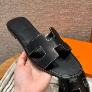 Hermes Oran Sandal Women Box Calfskin Noir H021056Z 01340 - Image 7