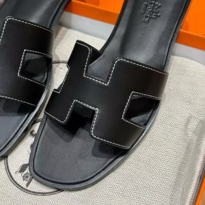 Hermes Oran Sandal Women Box Calfskin Noir H021056Z 01340 - Image 6