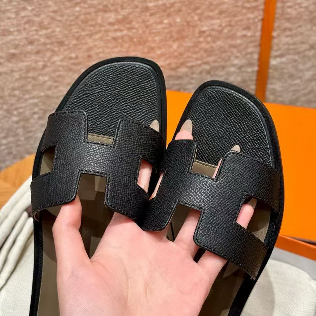 Hermes Oran Sandal Women Epsom Calfskin Black Etoupe - Image 5