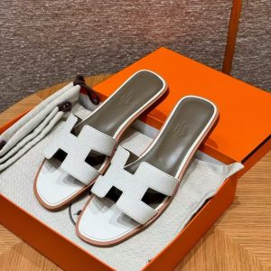 Hermes Oran Sandal Women Epsom Calfskin Blanc Etoupe