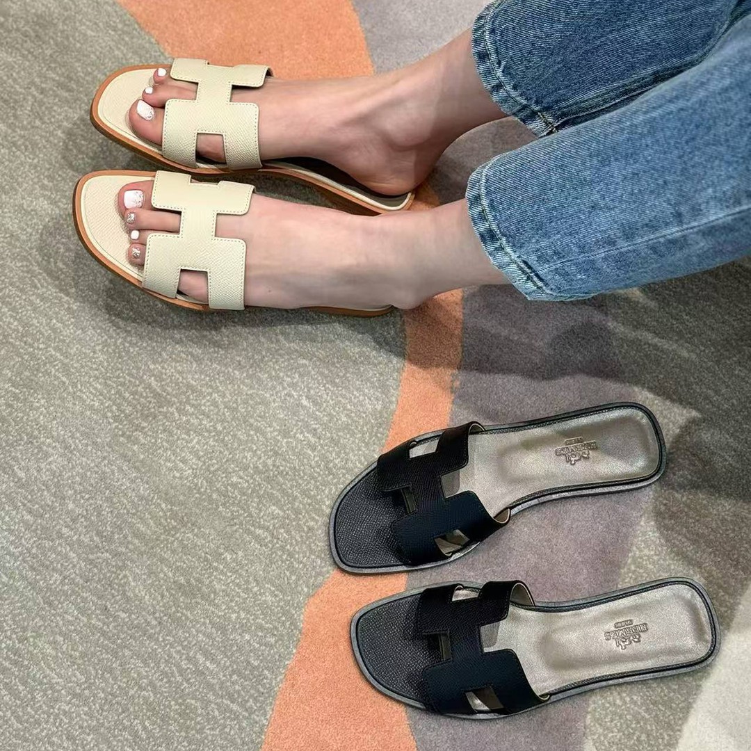 Hermes Oran Sandal Women Epsom Calfskin Craie Etoupe - Image 3