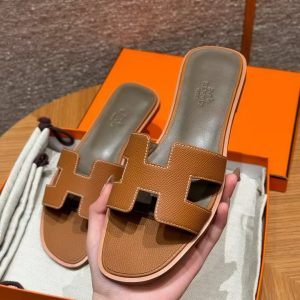 Hermes Oran Sandal Women Epsom Calfskin Gold Etoupe