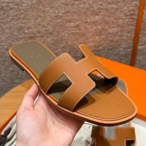 Hermes Oran Sandal Women Epsom Calfskin Gold Etoupe - Image 12