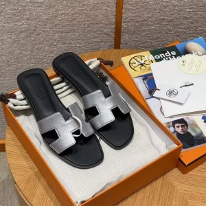 Hermes Oran Sandal Women Goatskin Gris Argenté H261297Z 52350 - Image 13