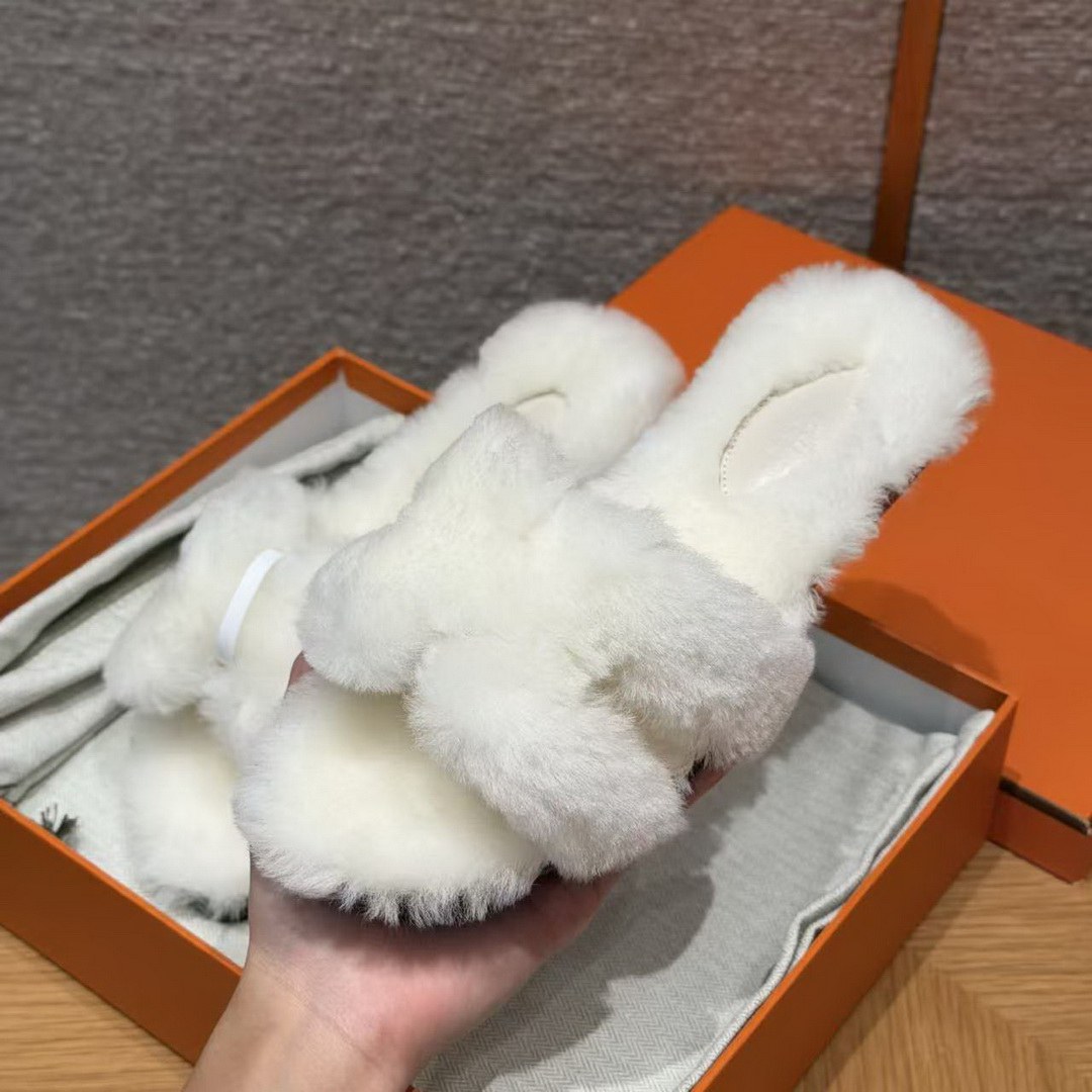 Hermes Oran Sandal Women Shearling Blanc - Image 2