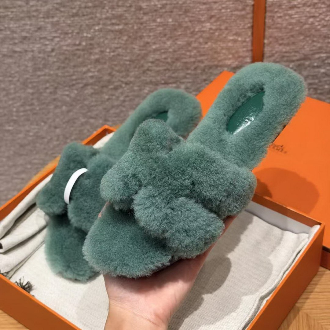 Hermes Oran Sandal Women Shearling Green - Image 2