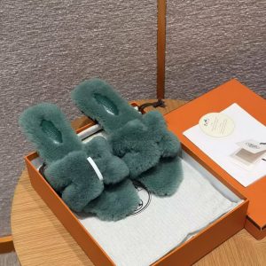 Hermes Oran Sandal Women Shearling Green - Image 5