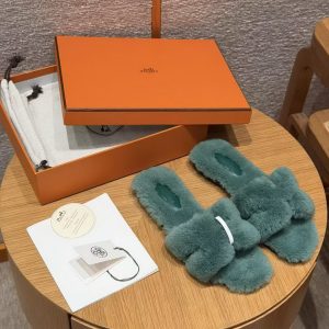 Hermes Oran Sandal Women Shearling Green - Image 4