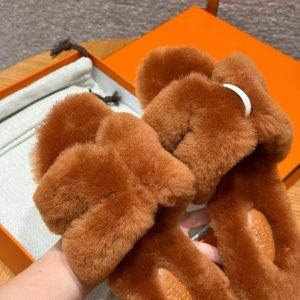 Hermes Oran Sandal Women Shearling Natural H231288Z A4350 - Image 14