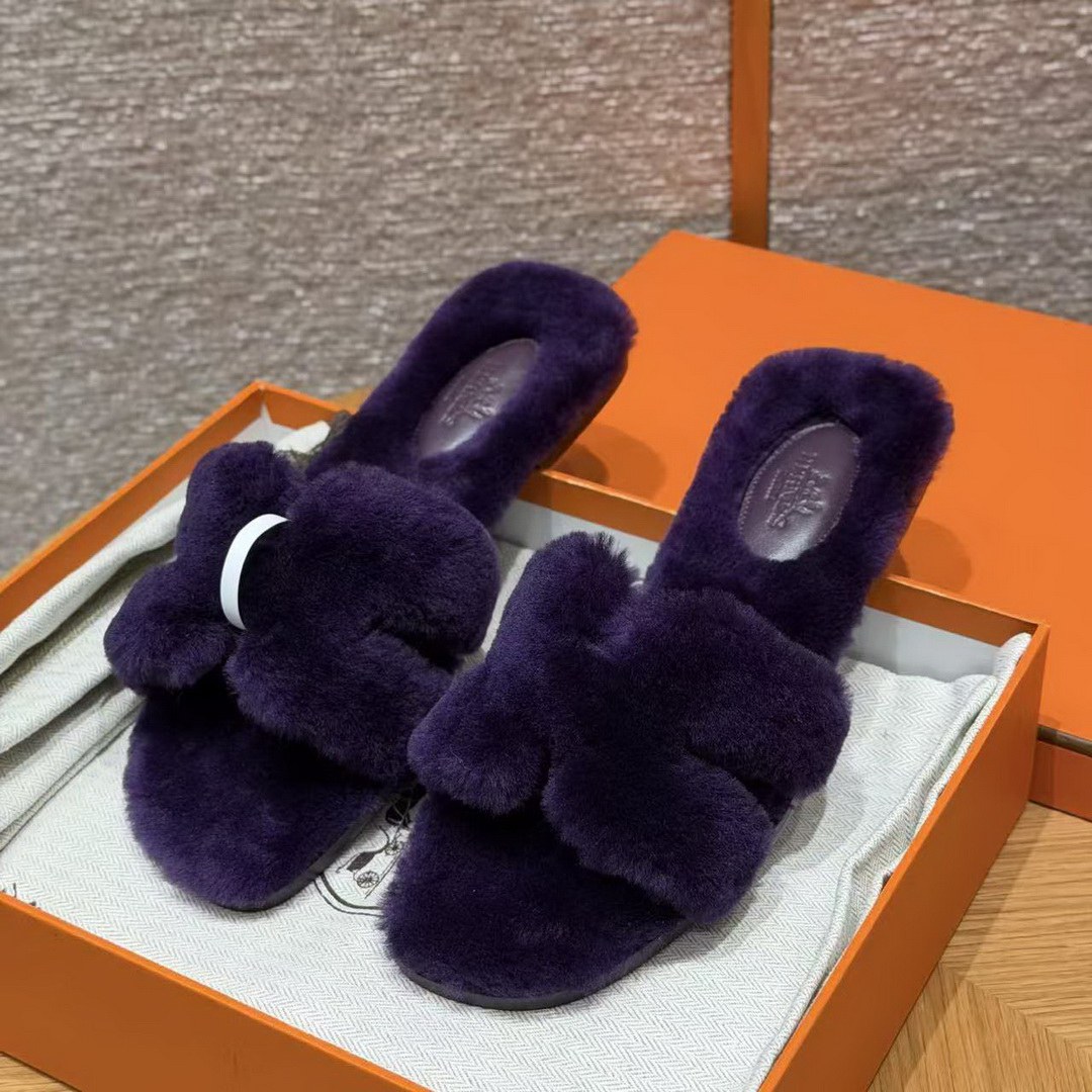 Hermes Oran Sandal Women Shearling Raisin