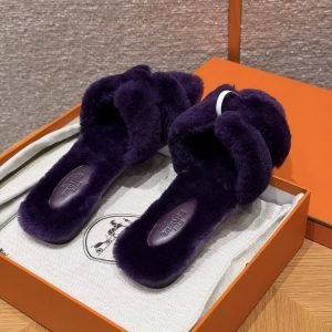 Hermes Oran Sandal Women Shearling Raisin - Image 2