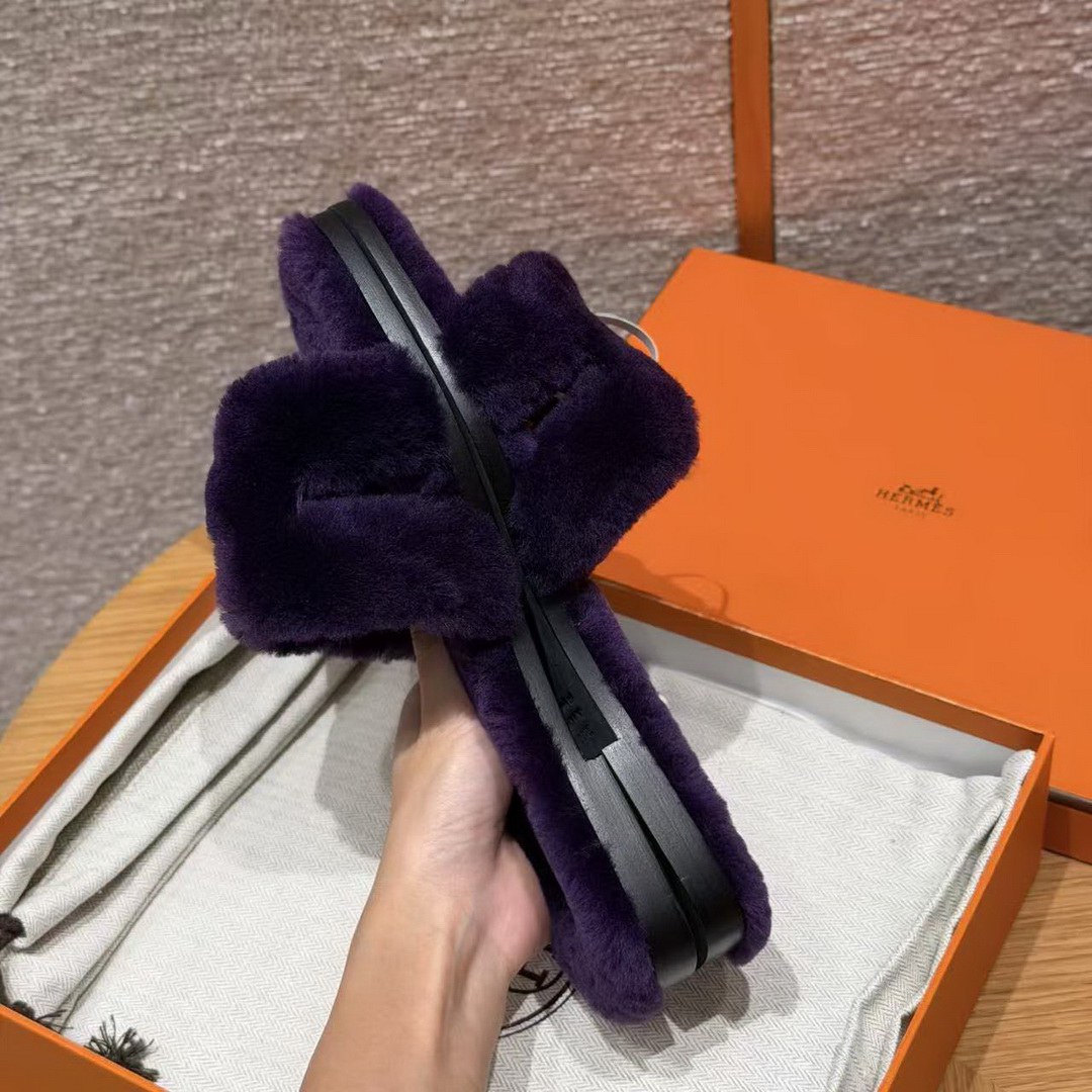 Hermes Oran Sandal Women Shearling Raisin - Image 6