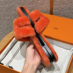 Hermes Oran Sandal Women Shearling Royge De Turin - Image 8