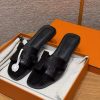 Hermes Oran Sandal Women Shiny Java Lizard Noir