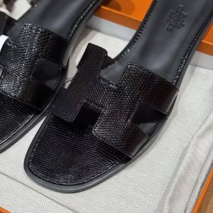 Hermes Oran Sandal Women Shiny Java Lizard Noir - Image 12