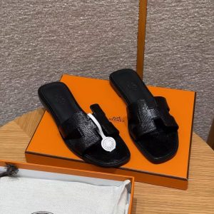 Hermes Oran Sandal Women Shiny Java Lizard Noir - Image 7