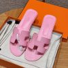 Hermes Oran Sandal Women Shiny Java Lizard Rose Sakura
