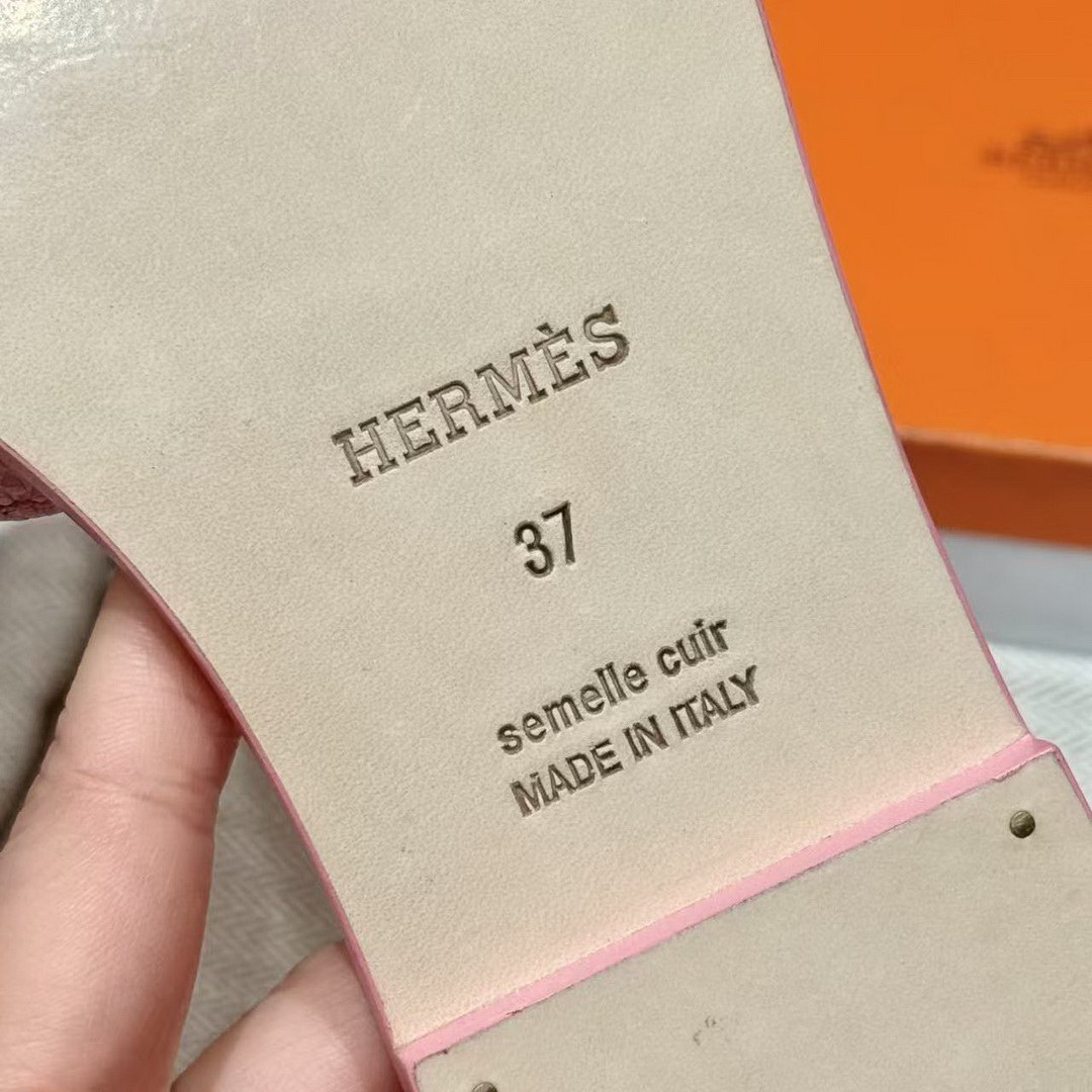 Hermes Oran Sandal Women Shiny Java Lizard Rose Sakura - Image 14