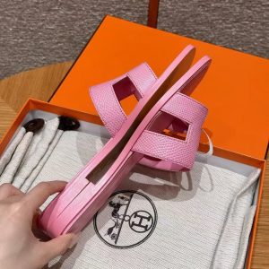 Hermes Oran Sandal Women Shiny Java Lizard Rose Sakura - Image 12