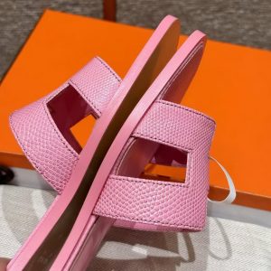 Hermes Oran Sandal Women Shiny Java Lizard Rose Sakura - Image 11