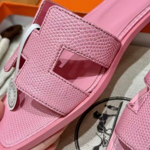 Hermes Oran Sandal Women Shiny Java Lizard Rose Sakura - Image 9