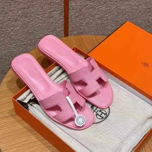 Hermes Oran Sandal Women Shiny Java Lizard Rose Sakura - Image 7