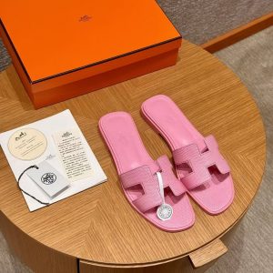 Hermes Oran Sandal Women Shiny Java Lizard Rose Sakura - Image 5