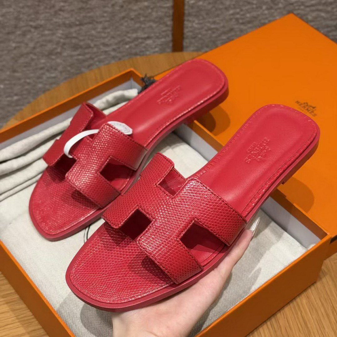 Hermes Oran Sandal Women Shiny Java Lizard Rouge Cinétique H242281Z U7350 - Image 2