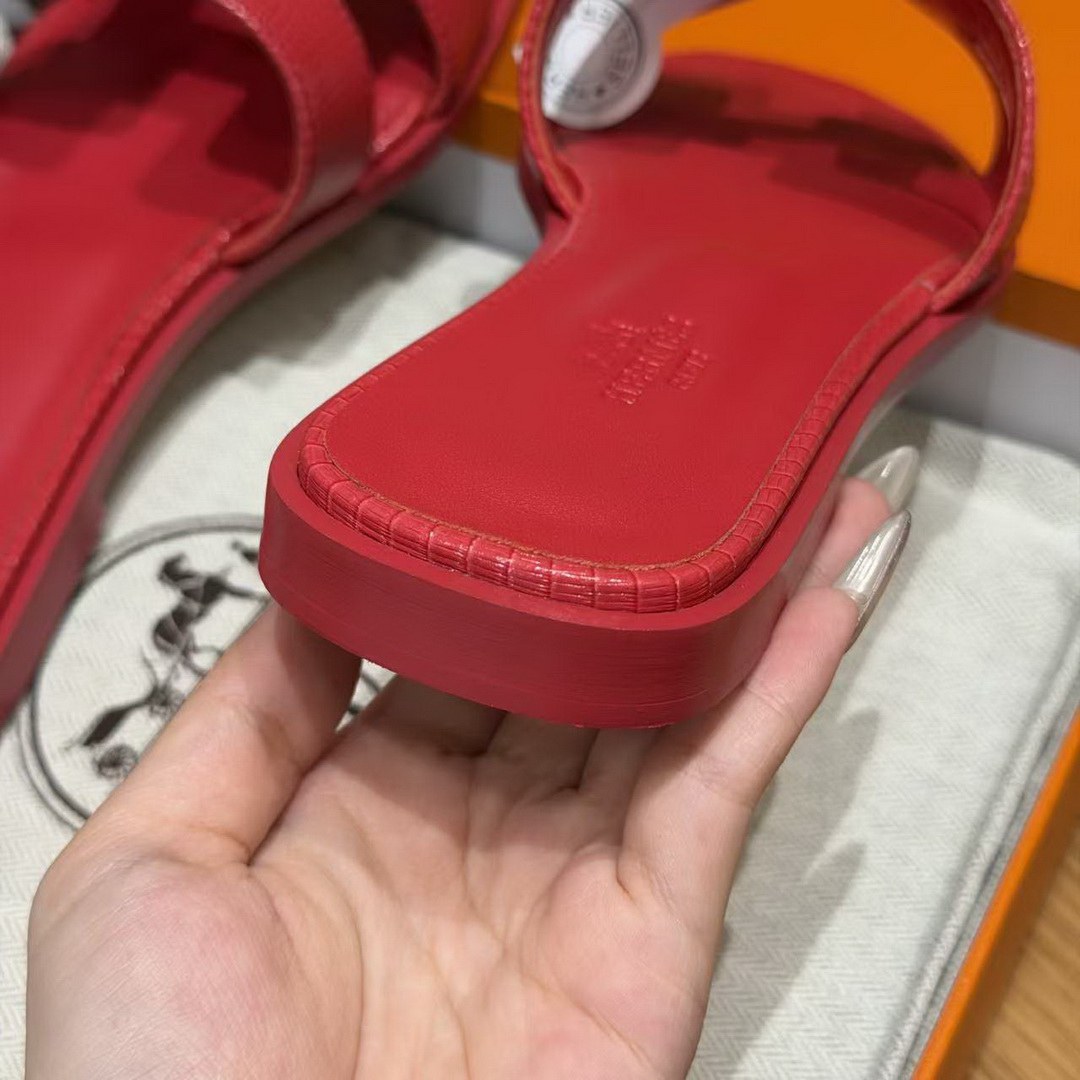Hermes Oran Sandal Women Shiny Java Lizard Rouge Cinétique H242281Z U7350 - Image 13