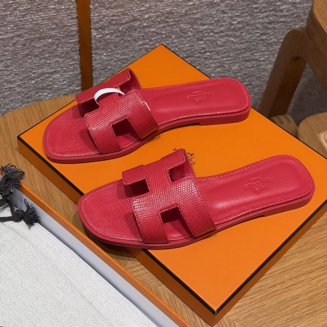 Hermes Oran Sandal Women Shiny Java Lizard Rouge Cinétique H242281Z U7350 - Image 10