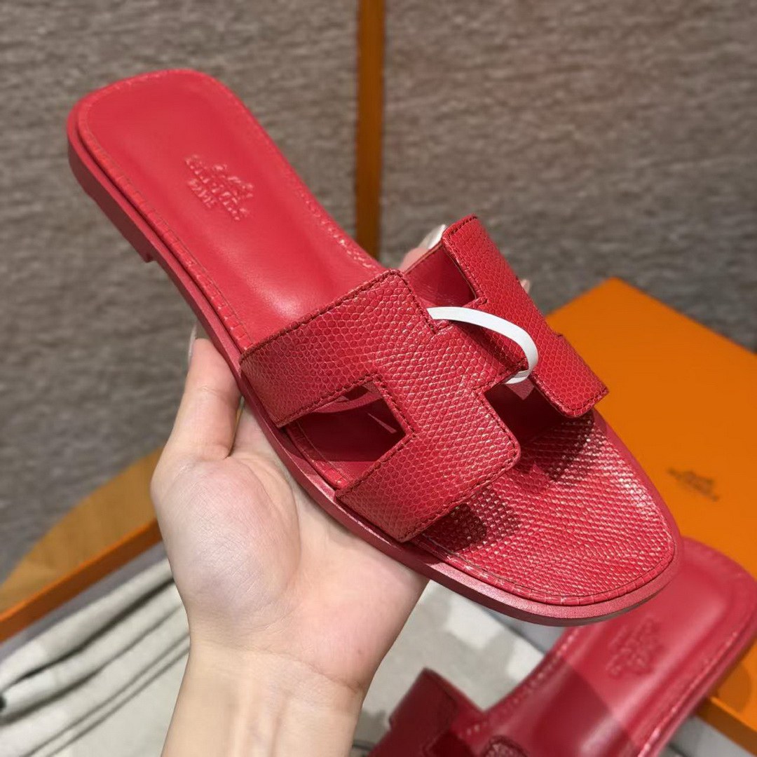 Hermes Oran Sandal Women Shiny Java Lizard Rouge Cinétique H242281Z U7350 - Image 9