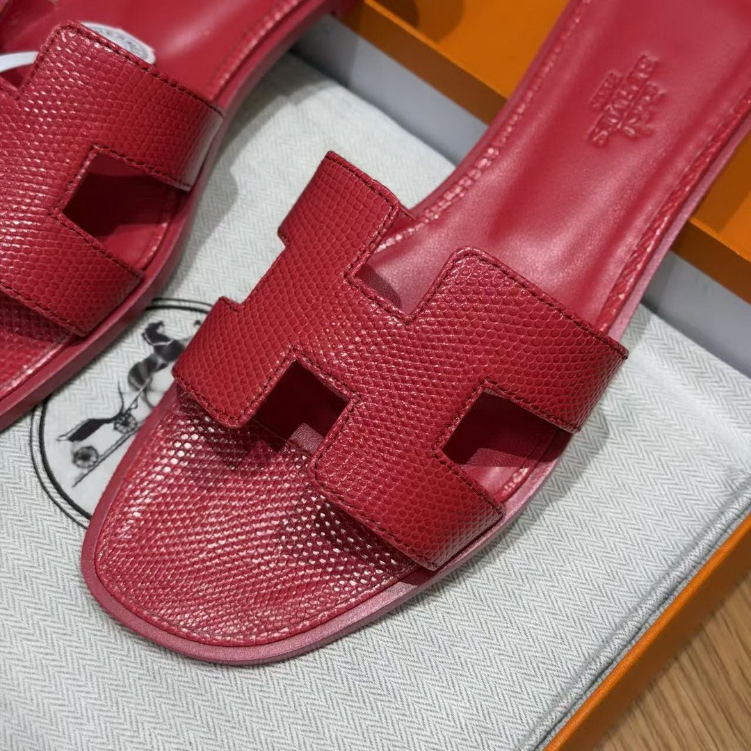 Hermes Oran Sandal Women Shiny Java Lizard Rouge Cinétique H242281Z U7350 - Image 8