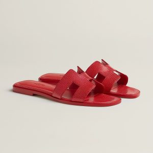 Hermes Oran Sandal Women Shiny Java Lizard Rouge Cinétique H242281Z U7350 - Image 4