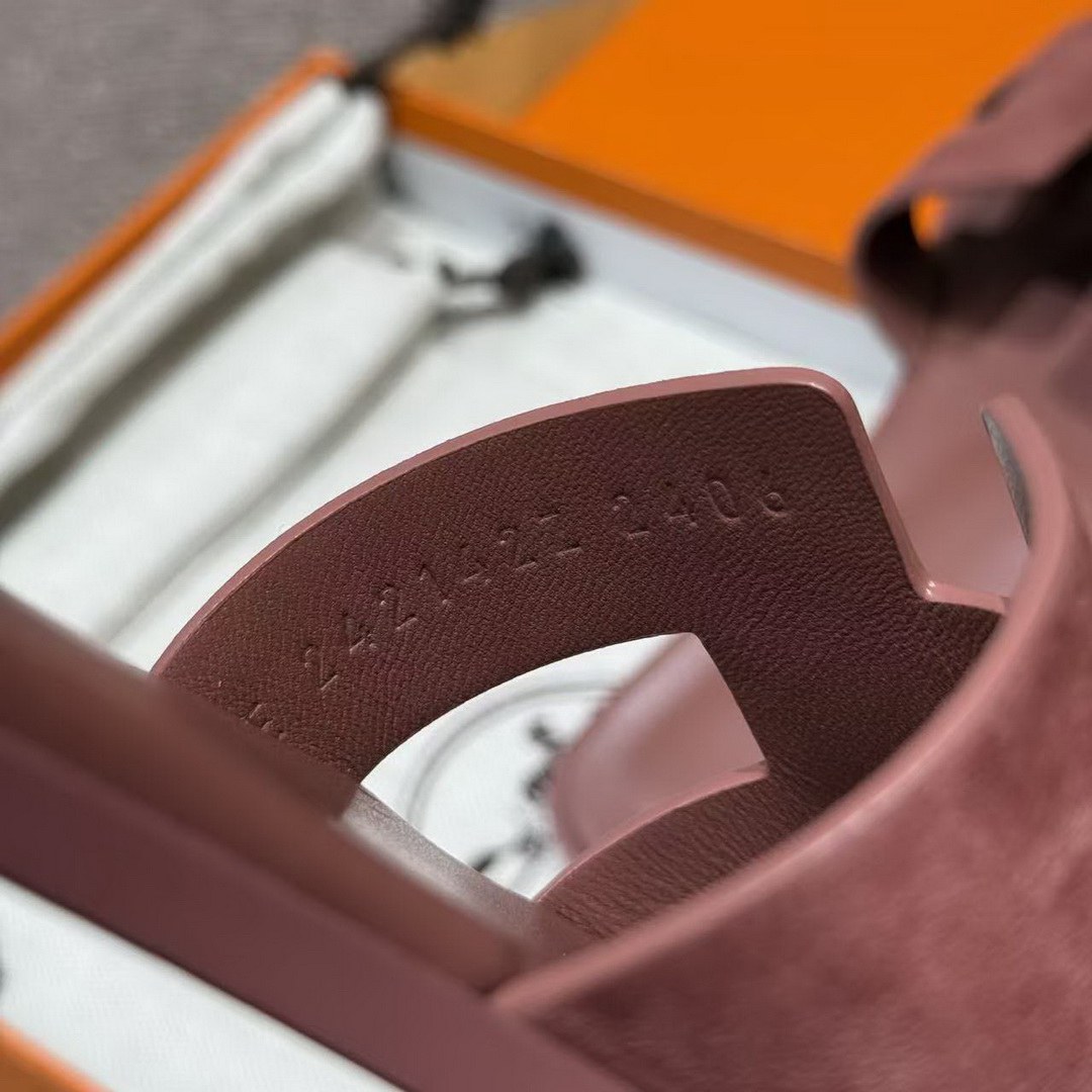 Hermes Oran Sandal Women Suede Goatskin Vintage Rose Color - Image 12