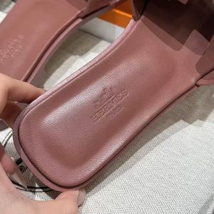 Hermes Oran Sandal Women Suede Goatskin Vintage Rose Color - Image 11