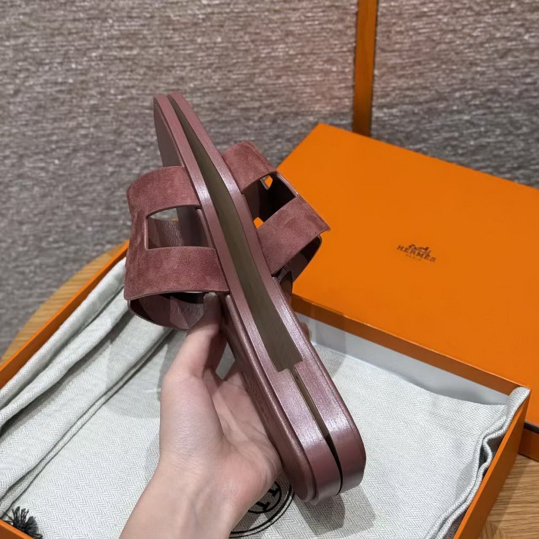 Hermes Oran Sandal Women Suede Goatskin Vintage Rose Color - Image 10