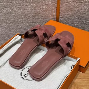 Hermes Oran Sandal Women Suede Goatskin Vintage Rose Color - Image 9